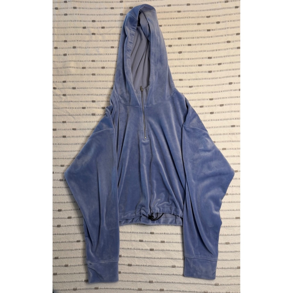Forever 21 Blue Velour Cropped Hoodie Quarter Zip Pullover Womens Medium